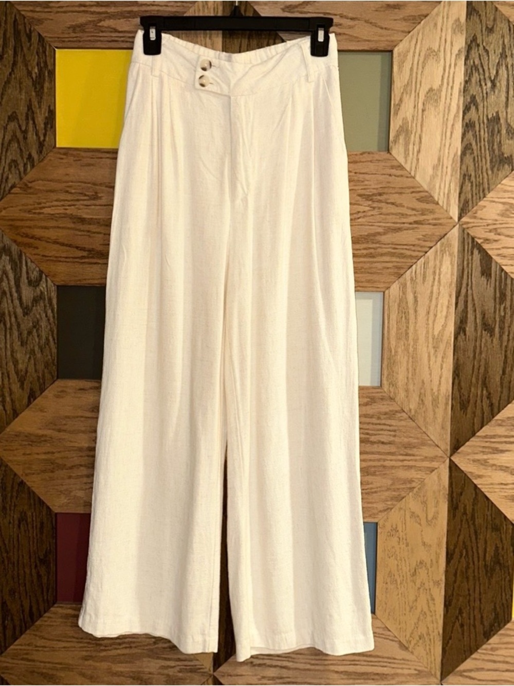 Stradivarius Linen Blend Pants Women’s Cream Wide-Leg Boho Beach Trousers Sz 4 - Picture 4 of 10